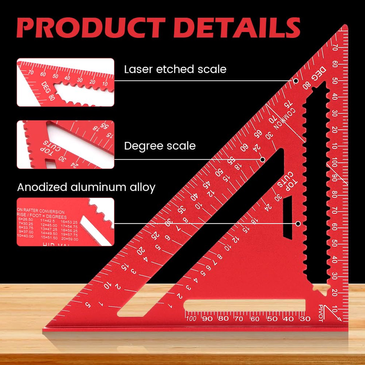 Woodworking Ruler - Righello Triangolare in Lega di Alluminio